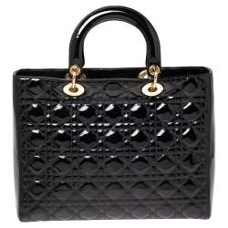 مملوكة مسبقًا Dior Black Cannage Patent Leather Large Lady Dior Tote