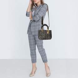 Pre Owned حقيبة يد ديور سابل ليدي ديور جلد أسود مرصعة متوسطة 