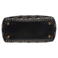 Pre Owned حقيبة يد ديور سابل ليدي ديور جلد أسود مرصعة متوسطة 