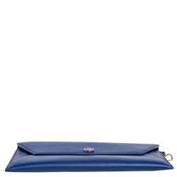 Pre Owned Dior Two Tone Blue Leather Wristlet Pouch