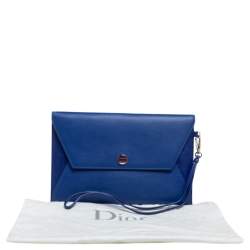 Pre Owned Dior Two Tone Blue Leather Wristlet Pouch