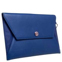 Pre Owned Dior Two Tone Blue Leather Wristlet Pouch