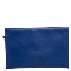 Pre Owned Dior Two Tone Blue Leather Wristlet Pouch