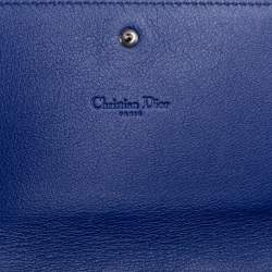 Pre Owned Dior Two Tone Blue Leather Wristlet Pouch