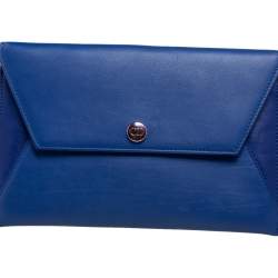 Pre Owned Dior Two Tone Blue Leather Wristlet Pouch