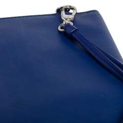 Pre Owned Dior Two Tone Blue Leather Wristlet Pouch