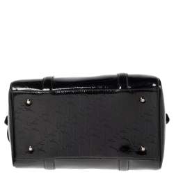 Pre Owned Dior Black Oblique Monogram Patent Leather Boston Bag