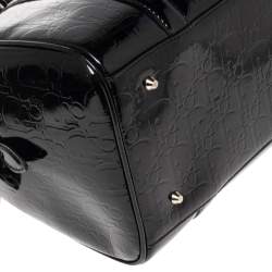 Pre Owned Dior Black Oblique Monogram Patent Leather Boston Bag