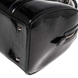 Pre Owned Dior Black Oblique Monogram Patent Leather Boston Bag