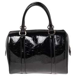 Pre Owned Dior Black Oblique Monogram Patent Leather Boston Bag