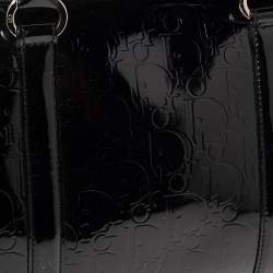 Pre Owned Dior Black Oblique Monogram Patent Leather Boston Bag