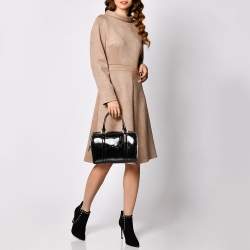 Pre Owned Dior Black Oblique Monogram Patent Leather Boston Bag
