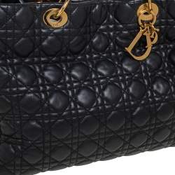 Pre Owned حقيبة يد توتس ديور ليدي ديور شوبر جلد كاناج أسود ناعم 