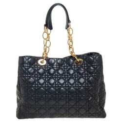 Pre Owned حقيبة يد توتس ديور ليدي ديور شوبر جلد كاناج أسود ناعم 