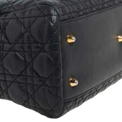 Pre Owned حقيبة يد توتس ديور ليدي ديور شوبر جلد كاناج أسود ناعم 