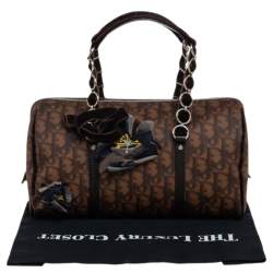 Pre Owned Dior Brown Oblique Coated Canvas Romantique Satchel