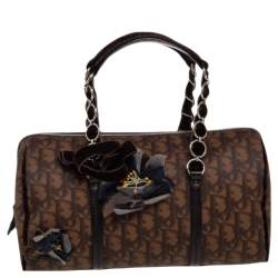 Pre Owned Dior Brown Oblique Coated Canvas Romantique Satchel