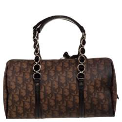 Pre Owned Dior Brown Oblique Coated Canvas Romantique Satchel