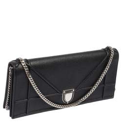 Pre Owned حقيبة كلتش ديور ديوراما جلد أسود بسلسلة 