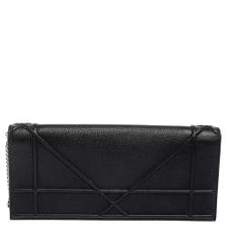 Pre Owned حقيبة كلتش ديور ديوراما جلد أسود بسلسلة 