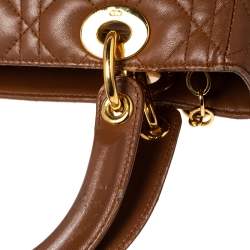 Pre Owned Dior Brown Cannage Quilted Leather Medium Lady Dior Tote
