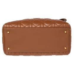 Pre Owned Dior Brown Cannage Quilted Leather Medium Lady Dior Tote