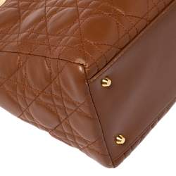 Pre Owned Dior Brown Cannage Quilted Leather Medium Lady Dior Tote