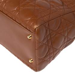 Pre Owned Dior Brown Cannage Quilted Leather Medium Lady Dior Tote