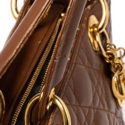 Pre Owned Dior Brown Cannage Quilted Leather Medium Lady Dior Tote