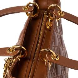Pre Owned Dior Brown Cannage Quilted Leather Medium Lady Dior Tote