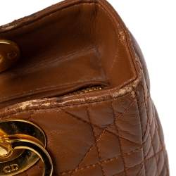 Pre Owned Dior Brown Cannage Quilted Leather Medium Lady Dior Tote