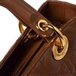 Pre Owned Dior Brown Cannage Quilted Leather Medium Lady Dior Tote