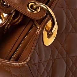 Pre Owned Dior Brown Cannage Quilted Leather Medium Lady Dior Tote