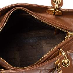 Pre Owned Dior Brown Cannage Quilted Leather Medium Lady Dior Tote
