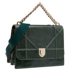 مملوكة مسبقًا Dior Green Crackle Leather Large Diorama Flap Shoulder bag