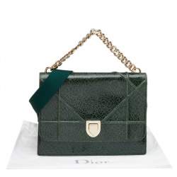 مملوكة مسبقًا Dior Green Crackle Leather Large Diorama Flap Shoulder bag