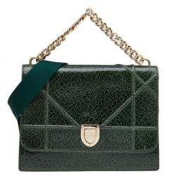 مملوكة مسبقًا Dior Green Crackle Leather Large Diorama Flap Shoulder bag