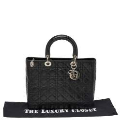 مملوكة مسبقًا حقيبة يد توتس ديور ليدى كبيرة جلد كاناج أسود 