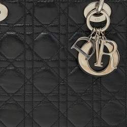 مملوكة مسبقًا حقيبة يد توتس ديور ليدى كبيرة جلد كاناج أسود 