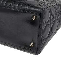 مملوكة مسبقًا حقيبة يد توتس ديور ليدى كبيرة جلد كاناج أسود 