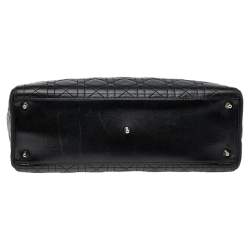 مملوكة مسبقًا حقيبة يد توتس ديور ليدى كبيرة جلد كاناج أسود 