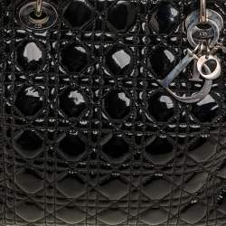 مملوكة مسبقًا حقيبة يد توتس ديور ليدي ديور شوبر جلد لامع ناعم كاناج أسود