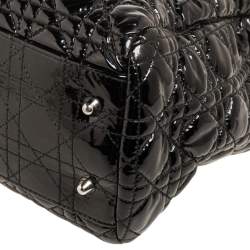 مملوكة مسبقًا حقيبة يد توتس ديور ليدي ديور شوبر جلد لامع ناعم كاناج أسود