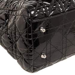 مملوكة مسبقًا حقيبة يد توتس ديور ليدي ديور شوبر جلد لامع ناعم كاناج أسود