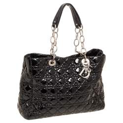 مملوكة مسبقًا حقيبة يد توتس ديور ليدي ديور شوبر جلد لامع ناعم كاناج أسود