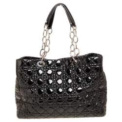 مملوكة مسبقًا حقيبة يد توتس ديور ليدي ديور شوبر جلد لامع ناعم كاناج أسود