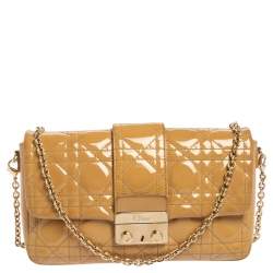 Pre Owned Dior Beige Cannage Patent Leather Miss Dior Promenade Chain Clutch