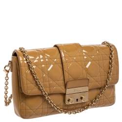 Pre Owned Dior Beige Cannage Patent Leather Miss Dior Promenade Chain Clutch