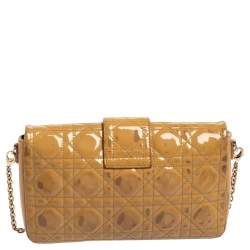 Pre Owned Dior Beige Cannage Patent Leather Miss Dior Promenade Chain Clutch