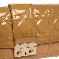 Pre Owned Dior Beige Cannage Patent Leather Miss Dior Promenade Chain Clutch